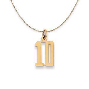 14k Yellow Gold, Alumni Small Elongated Number 10 Necklace - 20 Inch